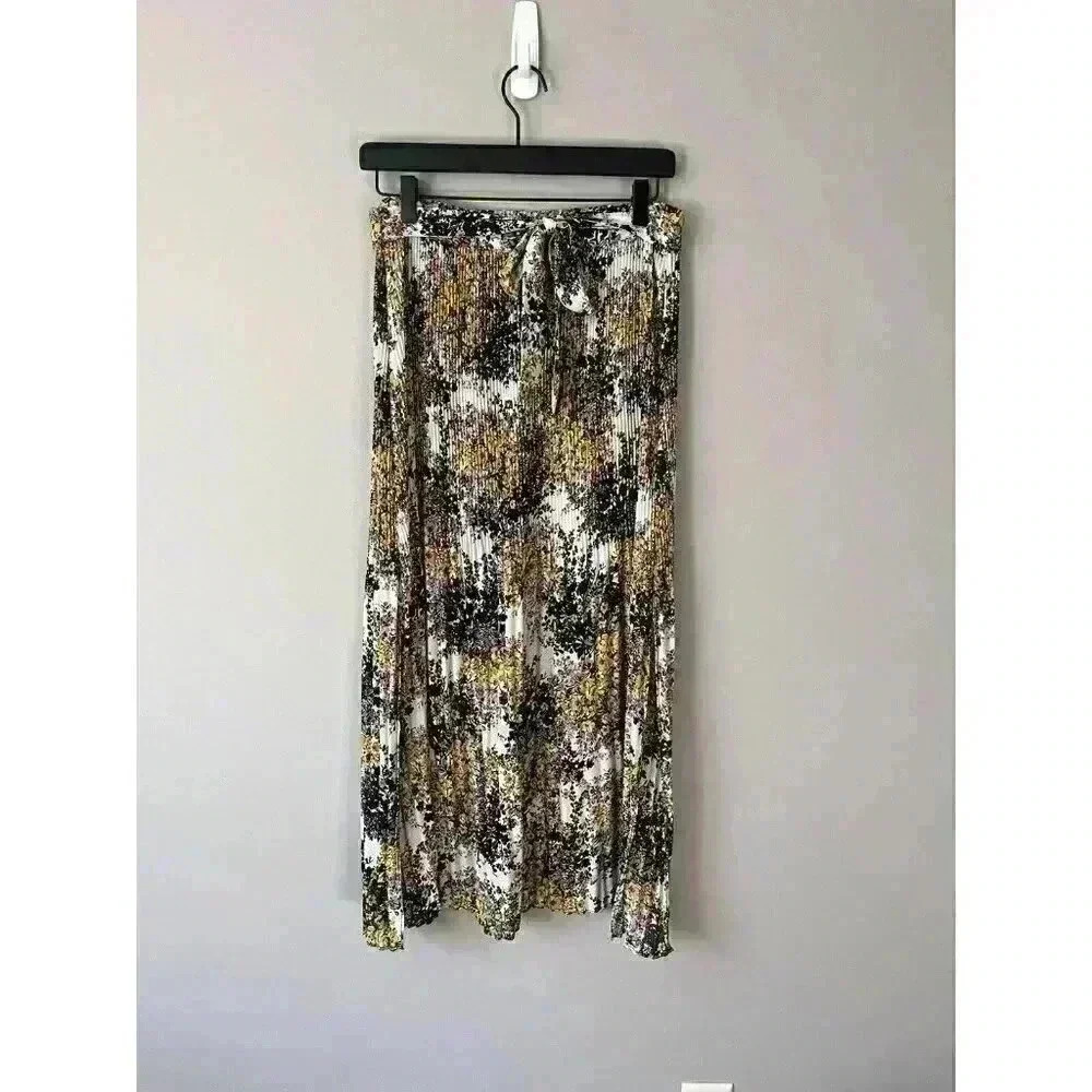 Women’s Topshop Floral Pleated Midi Skirt With Slit Size 8